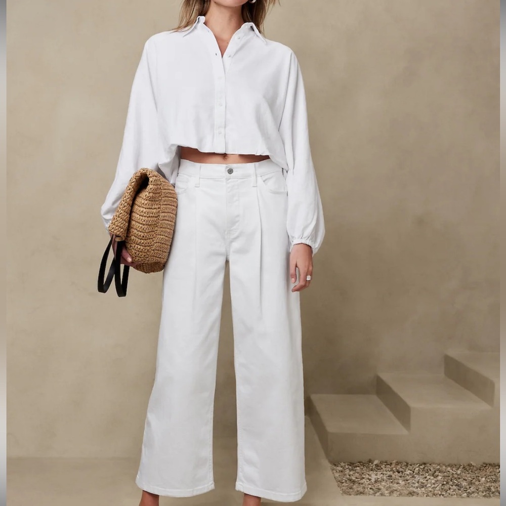 Banana Republic - high-rise wide-leg cropped jean - 0 / 25 - NWT - Pure White